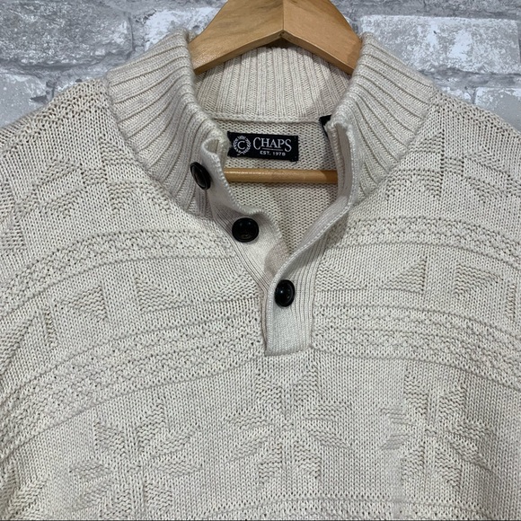 Chaps Men's XL Boho Sweater. Oversized Beachy Sweater Patterned Knit White - Picture 3 of 6